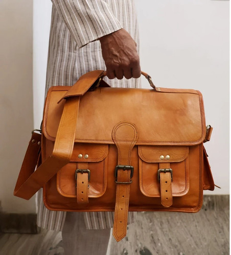 Vintage leder messenger laptop - vintage,