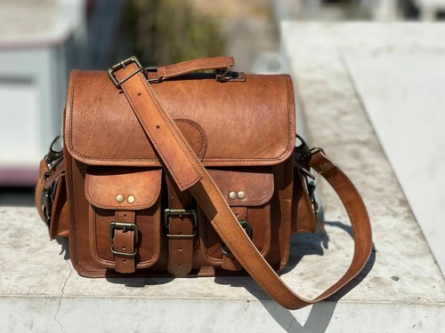 Vintage leder messenger - leder,